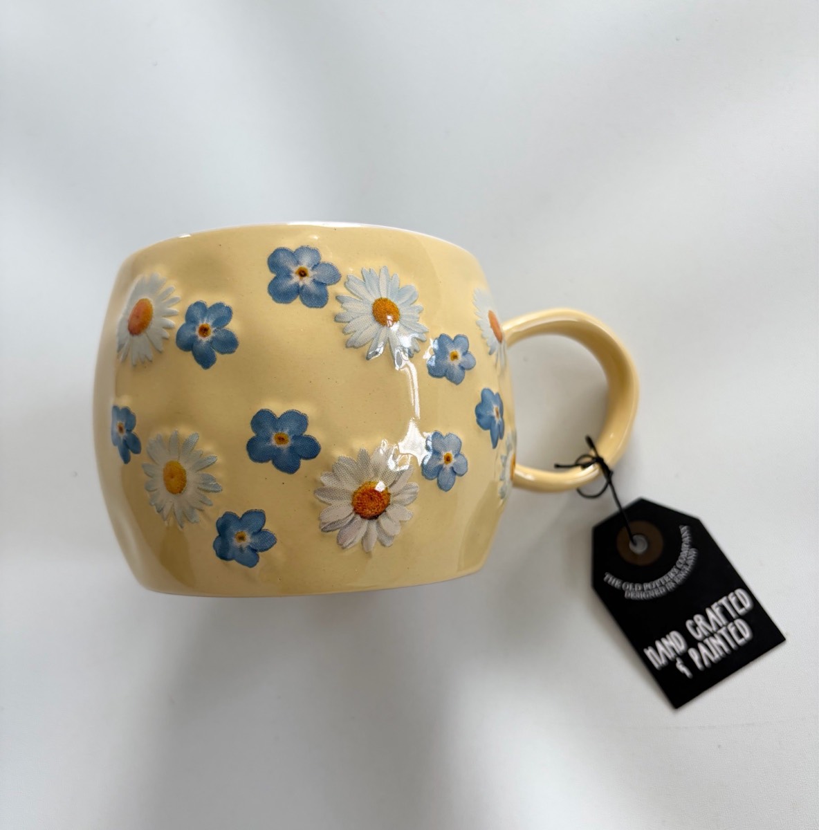 New The Old Pottery Company Yellow Flower Print Large Hand Painted Crafted Mug