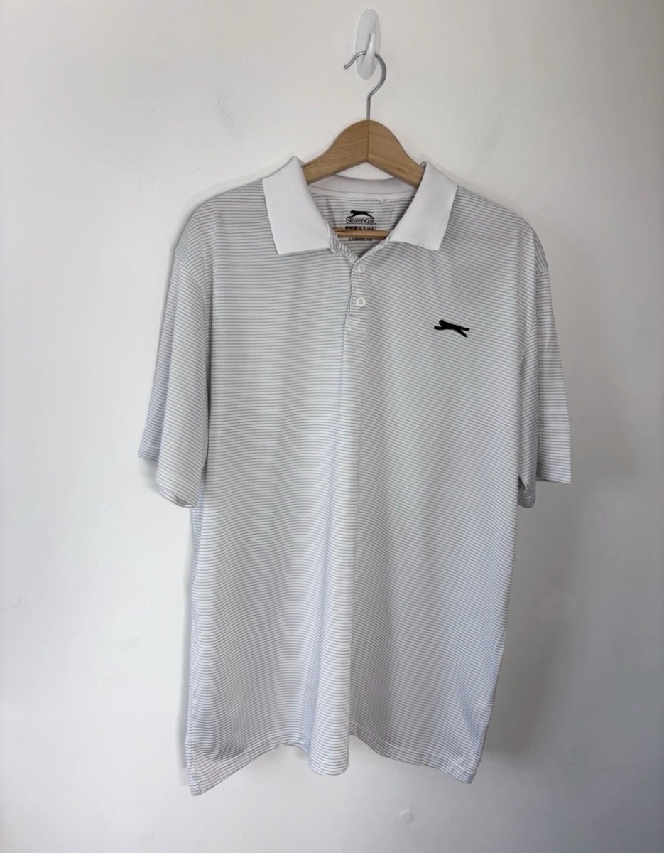 Slazenger Men’s White Grey Micro Stripe Golf Polo Shirt Size 2XL