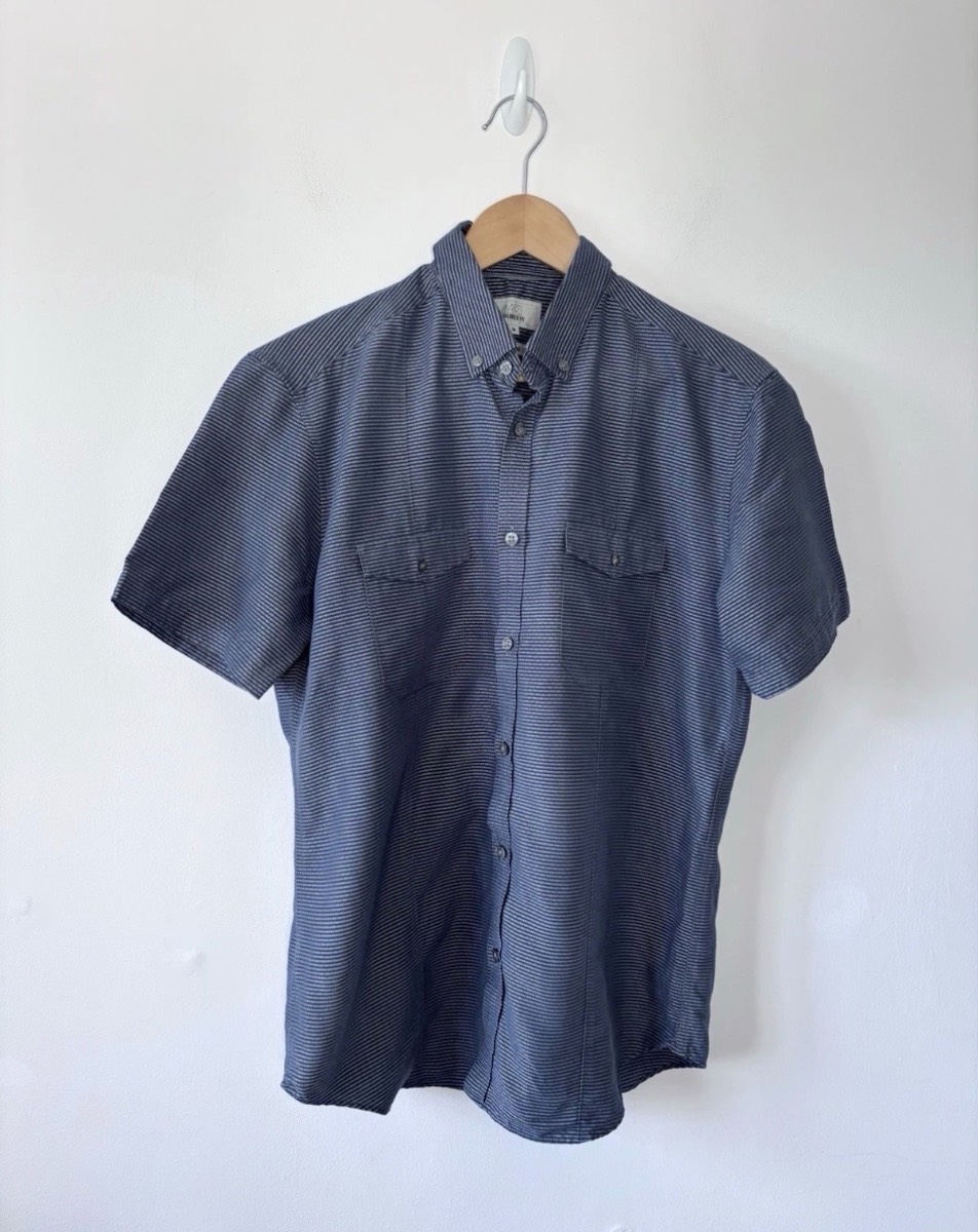 Marks & Spencer Men’s Navy Patterned Easy Care Tailored Fit Summer Shirt Size M