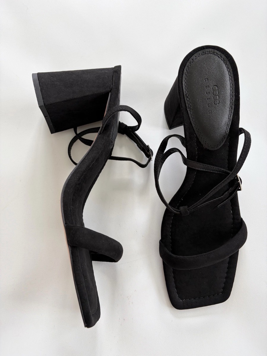 New ASOS Design Women’s Black Chic Square Toe Block Heeled Shoes Size 12