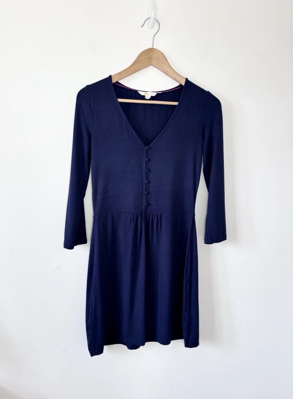 Boden Sabina Women’s Navy Blue V-Neck Jersey 3/4 Sleeve Dress Size 6