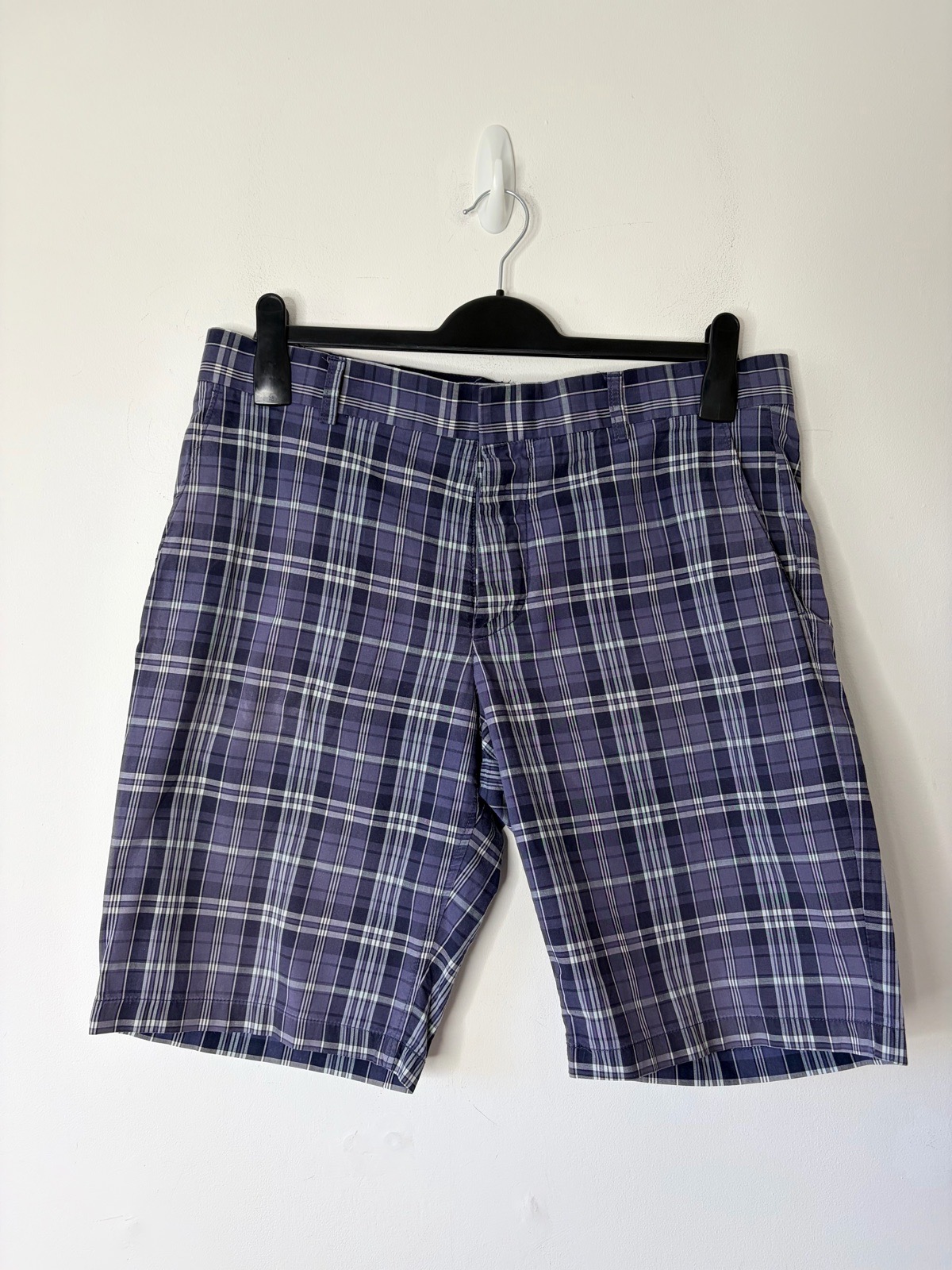 H&M Men’s Navy Plaid Checked Golf Chino Shorts Size 34 Inch
