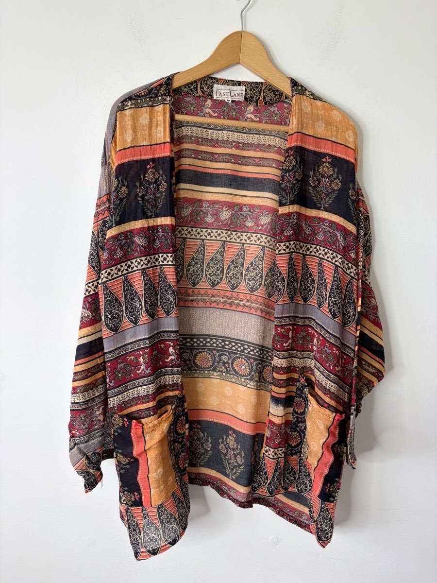 Fast Lane Women’s Bohemian Boho Multi Vibrant Paisley Print Kimono Size M