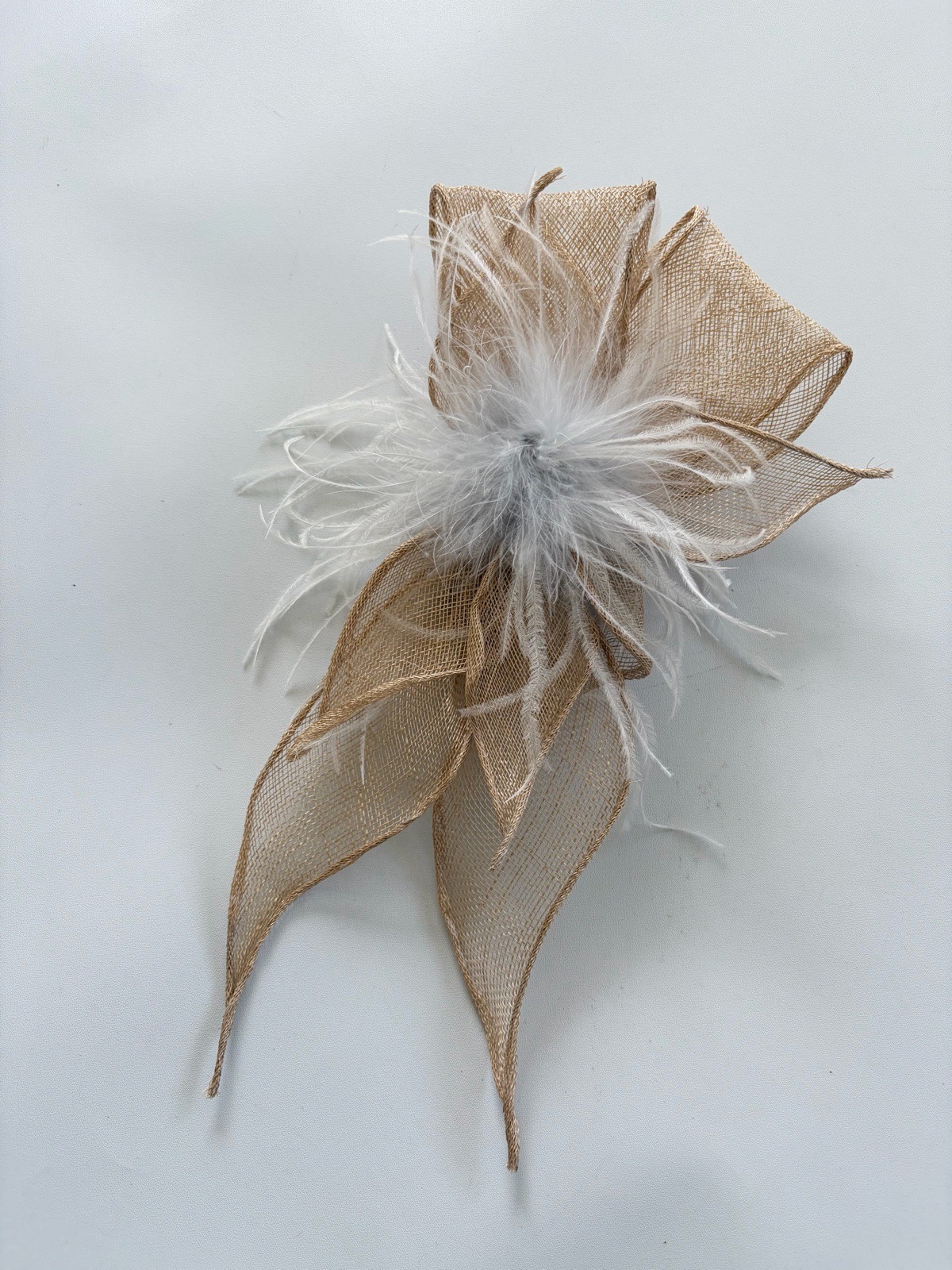 Marc Taylor Beige Pale Grey Flower Delicate Feather Clip Fascinator Wedding