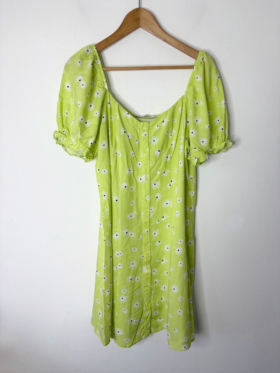 George Women’s Lime Green Floral Print Square Neck Line Summer Dress Size 12