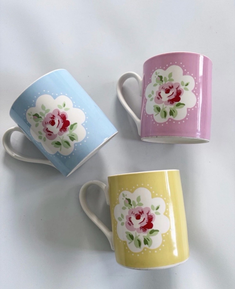 Cath Kidston Floral Mugs Queens Rose Coffee Small Cups x3