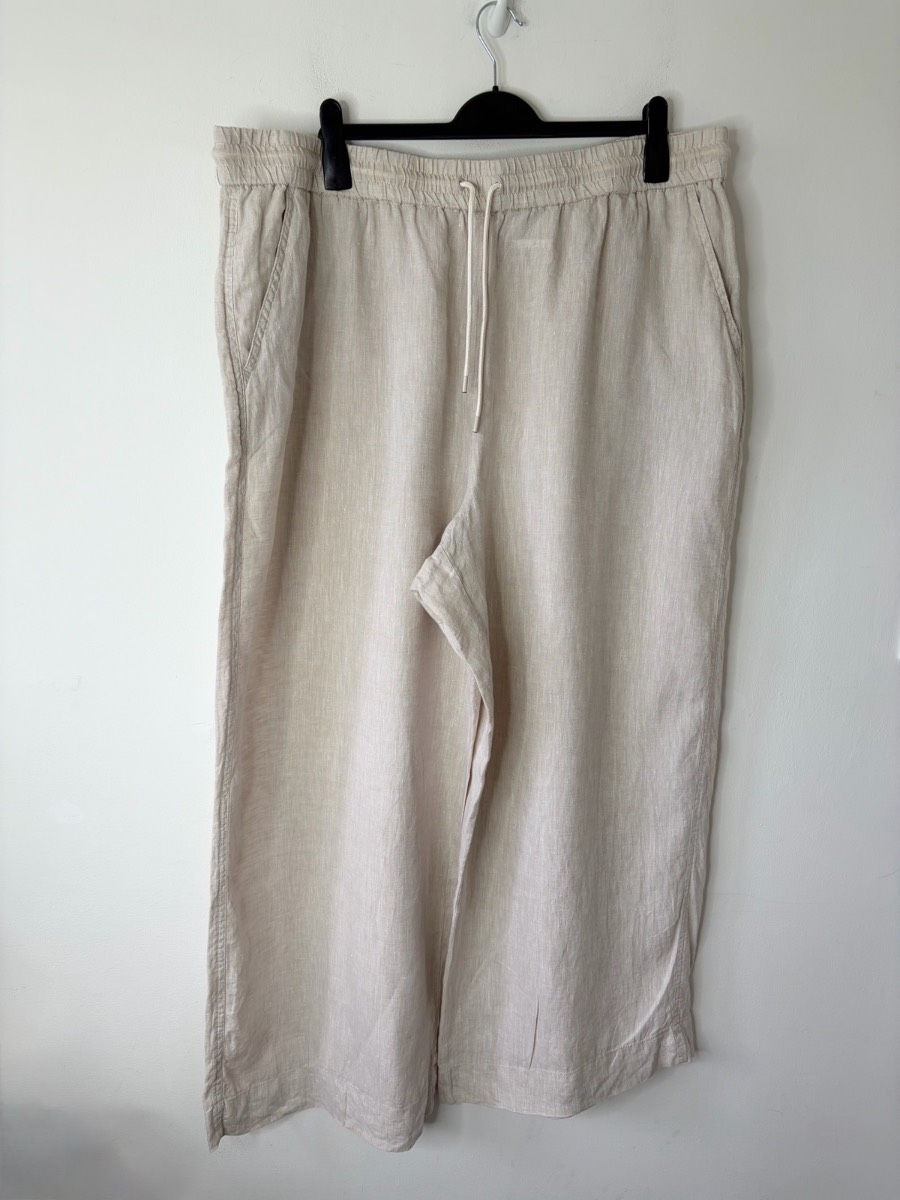 Next Women’s Beige Wide Leg High Waist 100%  Linen Summer Trousers Size 22