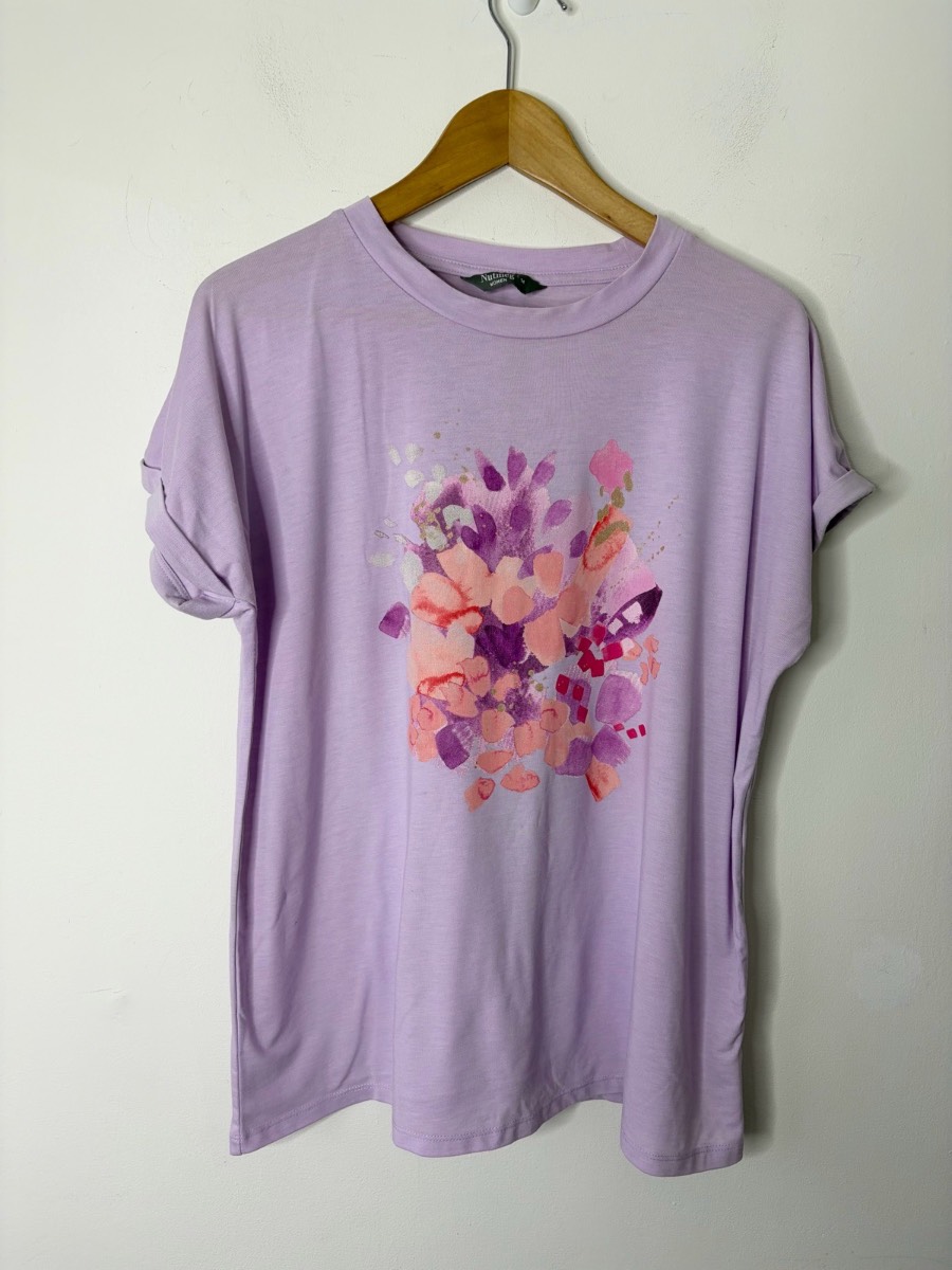 Nutmeg Women’s Lilac Floral Print Summer T-Shirt Size 14