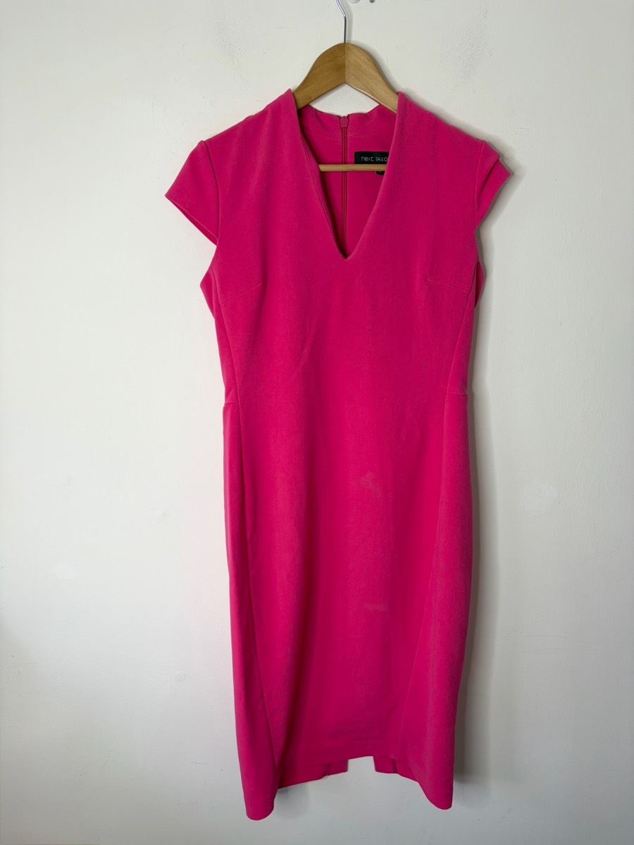 Next Women’s Tailored Hot Pink Smart Midi Sheath V-Neck Dress Size 12