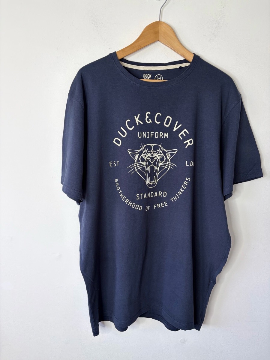 Duck & Cover Men’s Navy Blue Graphic Panther Design T-Shirt Size XXL