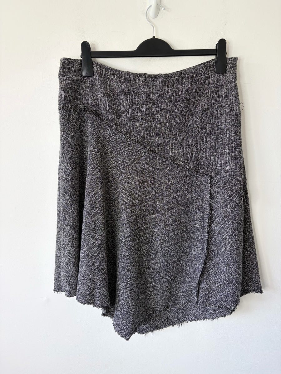 Boho Bohemian Dorothy Perkins Grey Tweed Asymmetrical Raw Hem Skirt Size 16