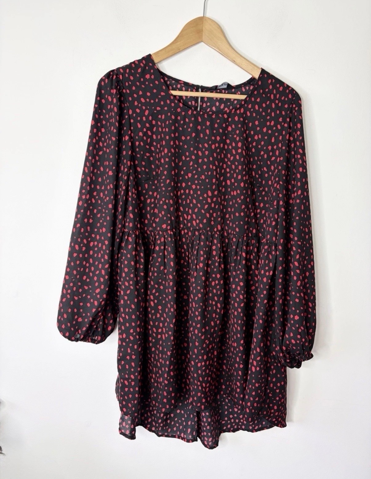 Yours Women’s Black Red Patterned Relaxed Floaty Smock Tunic Top Size 18