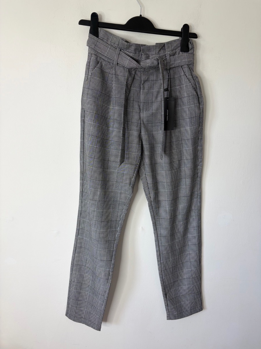 New Vero Moda Women’s Loose Paperbag Check Straight Trousers Size XS (32W)
