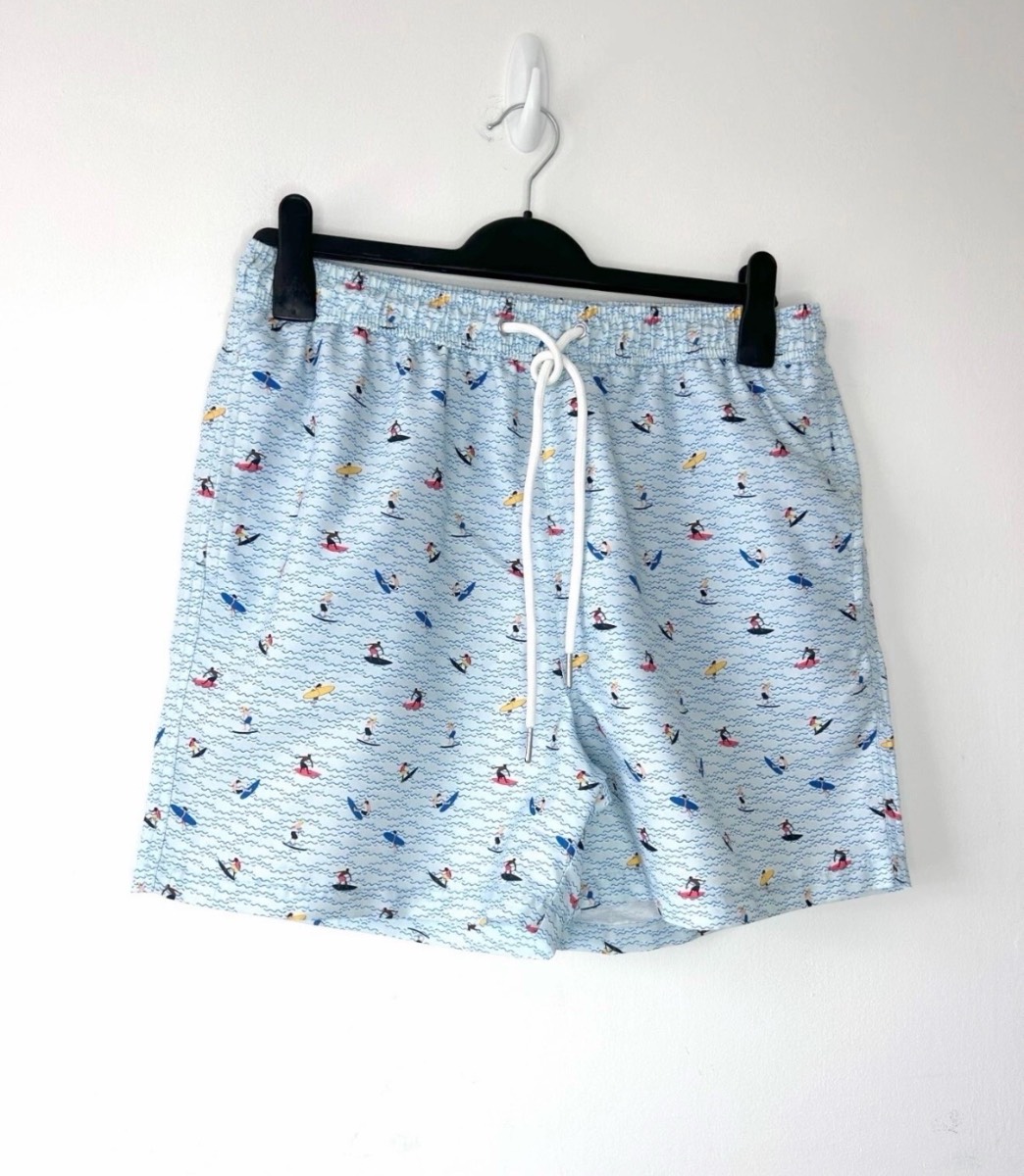 George Men's Blue Surfer Print Elasticated Waist Summer Swim Beach Shorts Size M