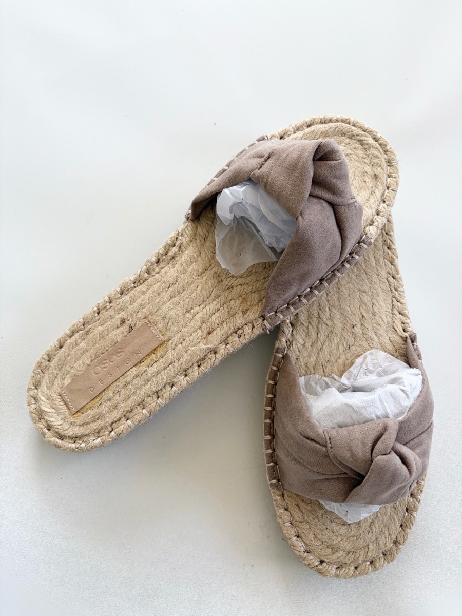 New ASOS Design Women’s Beige Wide Fit Jade Knotted Espadrille Mules Size 11 Holiday