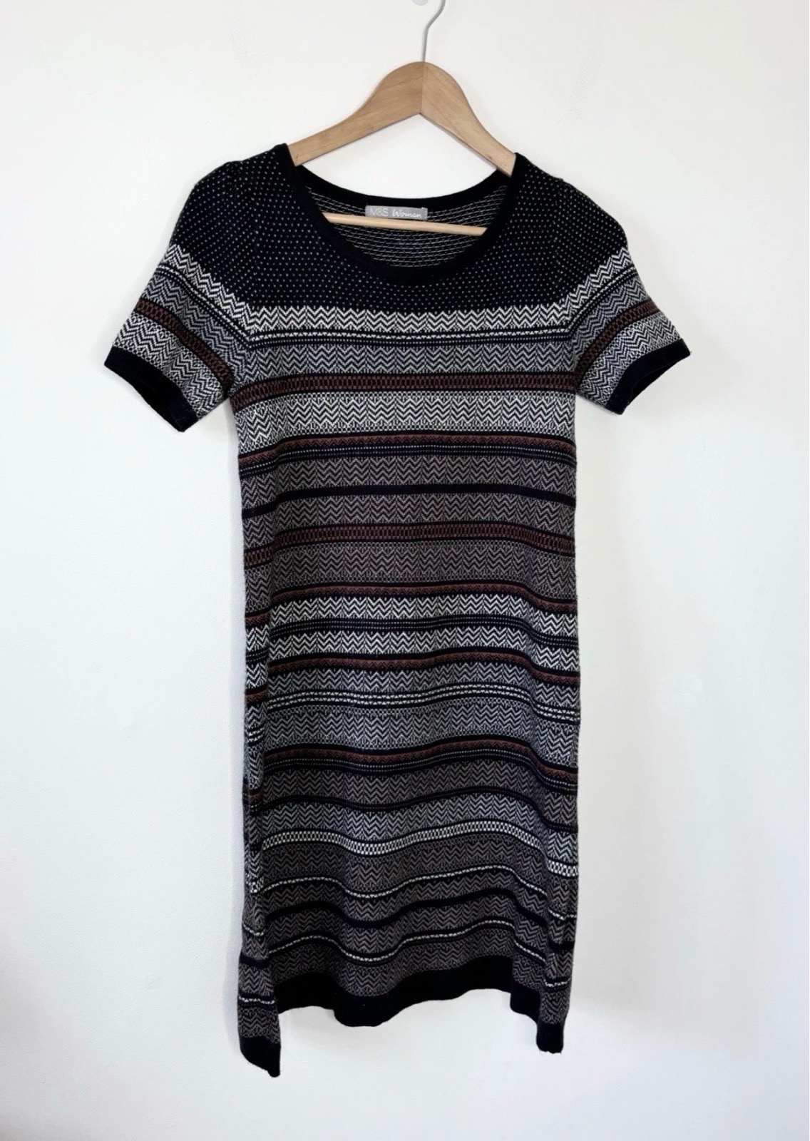 M&S Women’s Multi Fair Isle Knitted Short Sleeved Jumper Dress Size 8