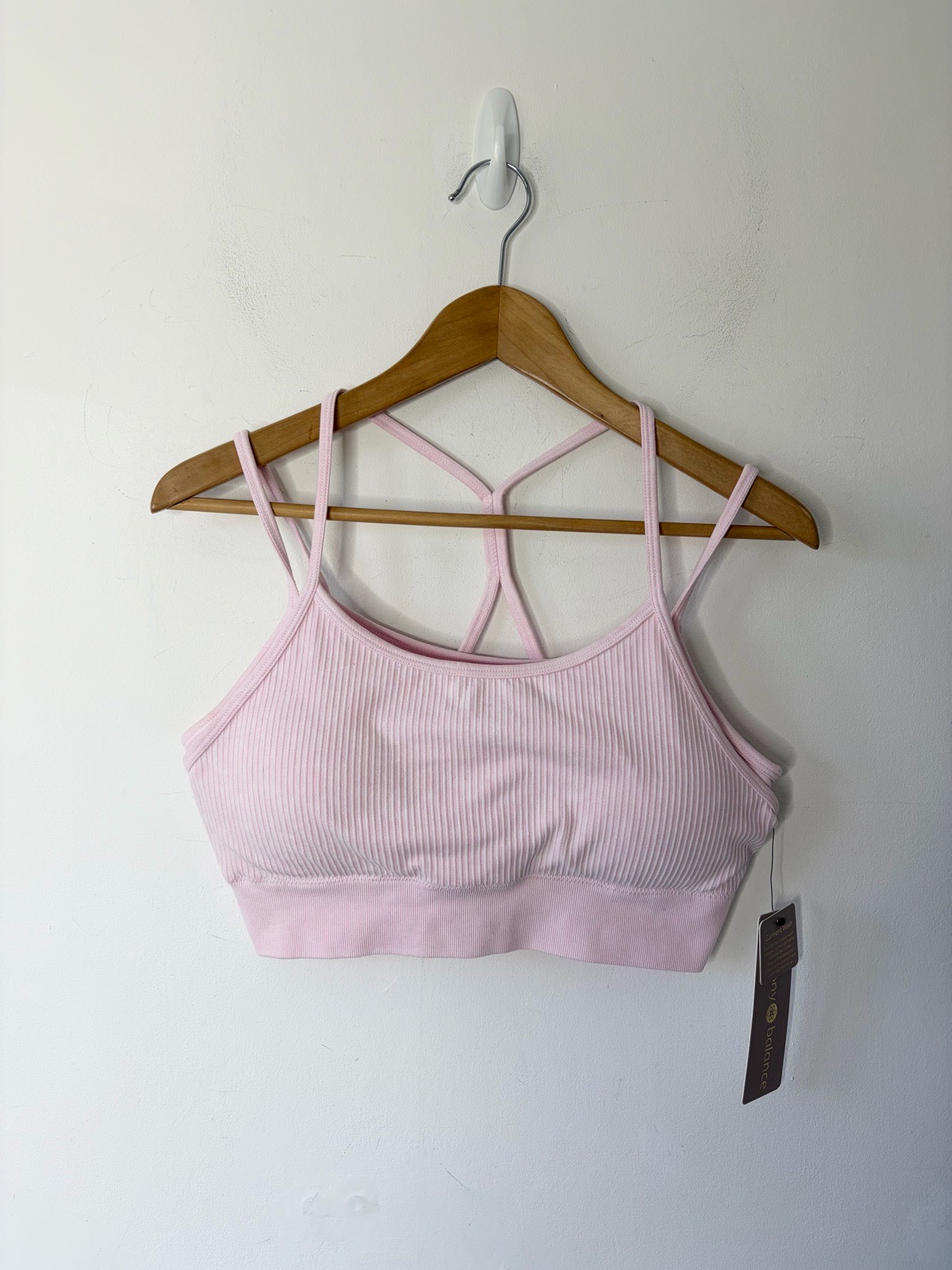 New Harmony Balance Women’s Pale Pink Ribbed Seamless Sports Bra Size XL Gym