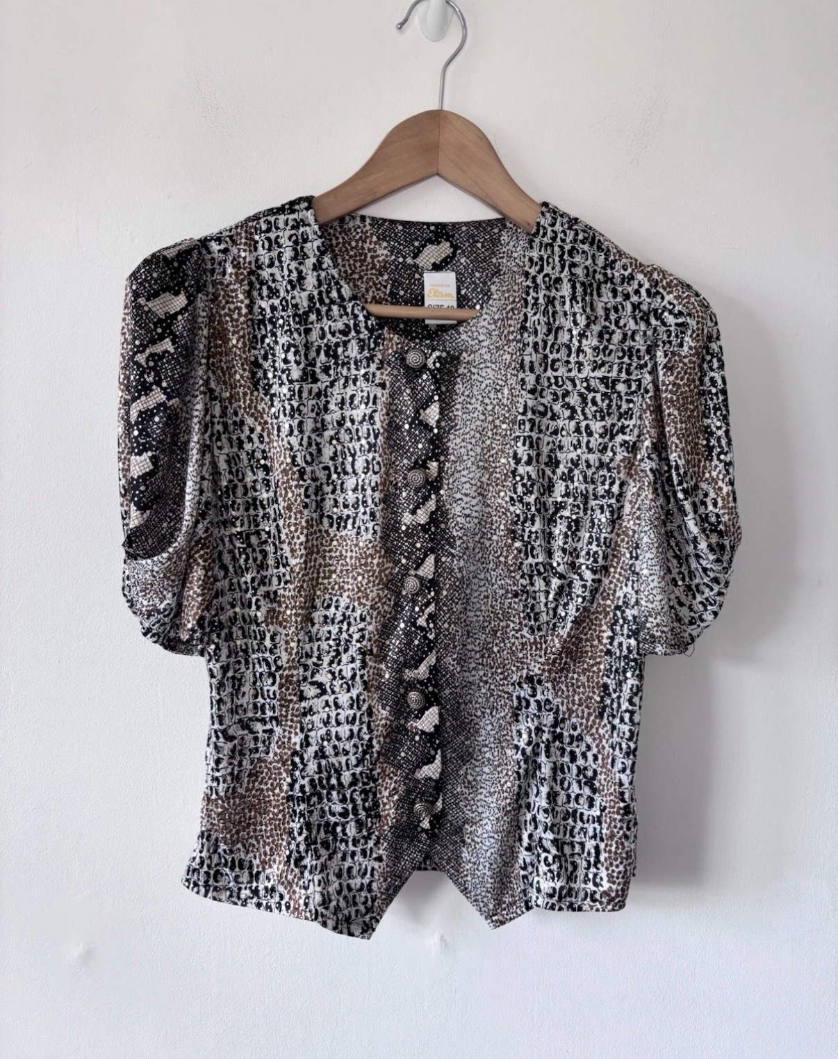 Y2K Vintage Etam Women’s Animal Print Short Sleeved Silky Feel Top Size 12