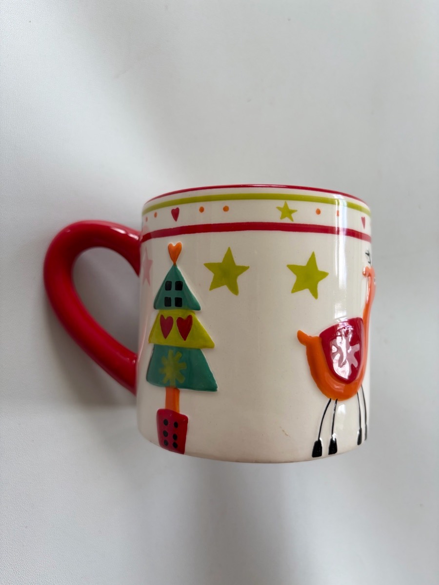 Marks And Spencer Hand Painted Multicoloured 3D Christmas Design Large Mug