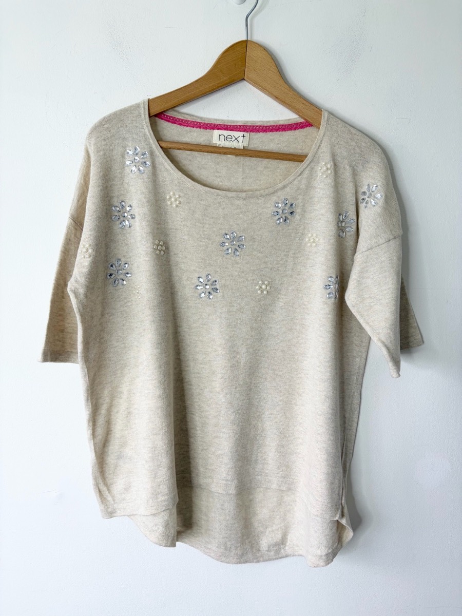 Next Women’s Cream Rhinestone Pretty Knitted Top Size 14
