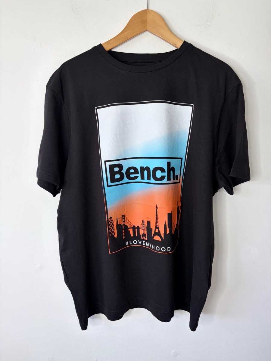 Bench Men’s Black Graphic Skyline Design Cotton T-Shirt Size XXL
