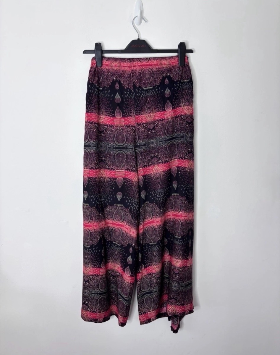 Bohemian Boho Women’s Red Black Patterned Wide Leg Harem Summer Trousers Size 12-14 (32”)