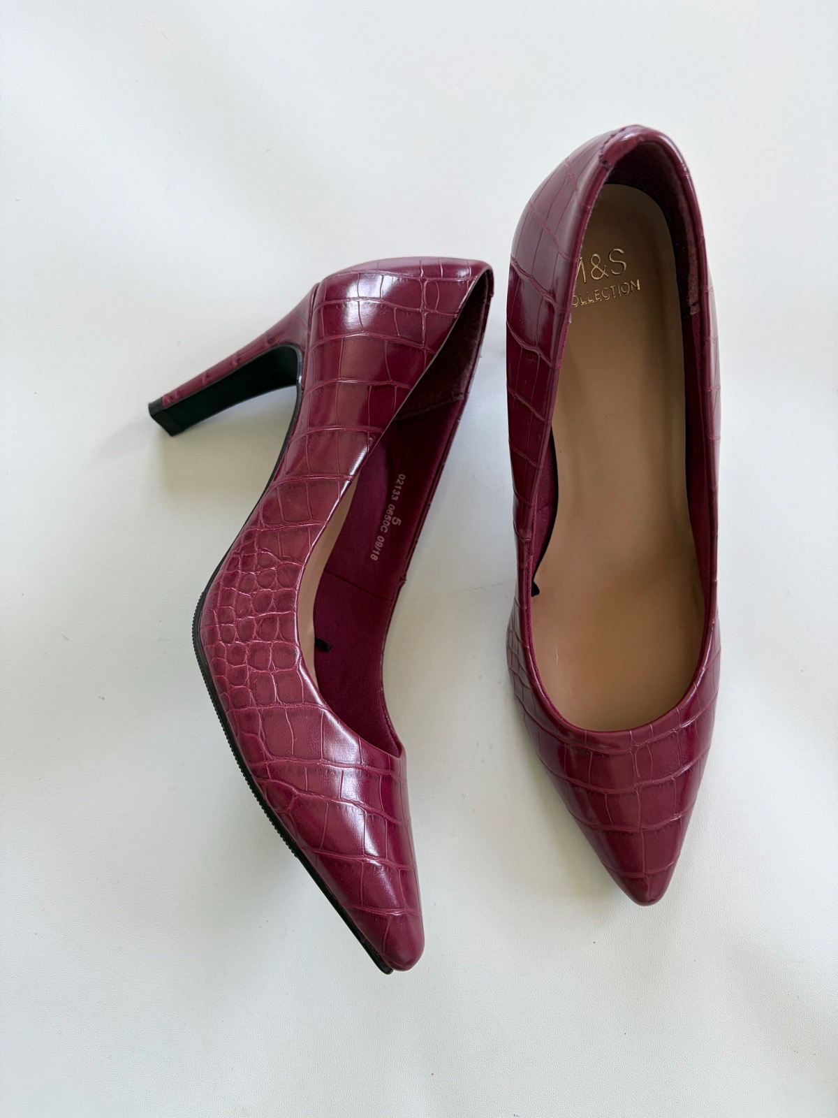 M&S Collection Insolia Women’s Burgundy Croc Effect Pointed Toe Heels Size 5