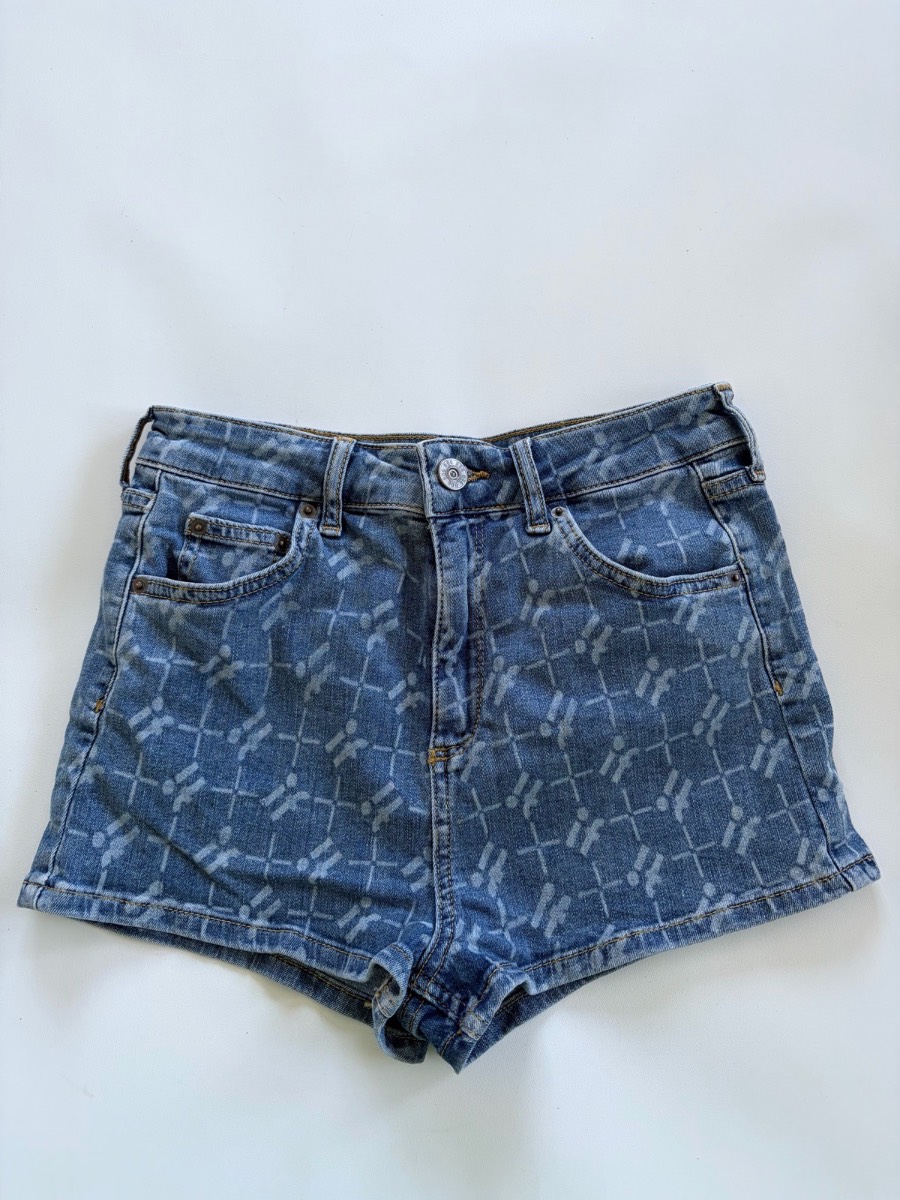 Iets frans Women’s Denim High Waist Monogram Print Summer Shorts Size 28 W