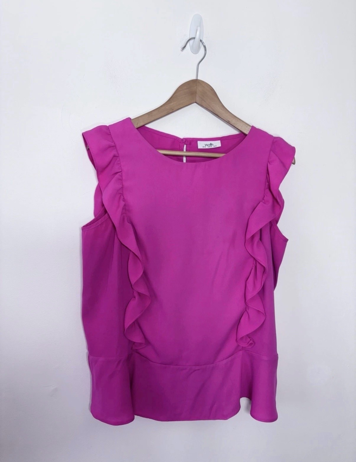 Wallis Women’s Hot Pink Sleeveless Chiffon Ruffles Blouse Top Size 14