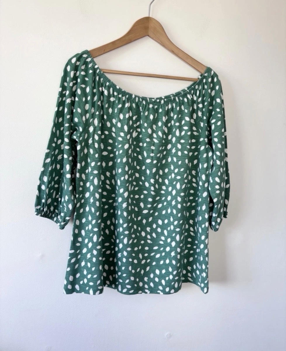 Bonmarche Women’s Green Boho Chic Casual Off Shoulder Summer Top Size 12