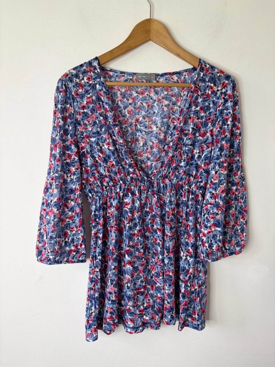 Per Una Women’s Vibrant Flower Print Plunge Bohemian Boho Stretchy Top Size 16