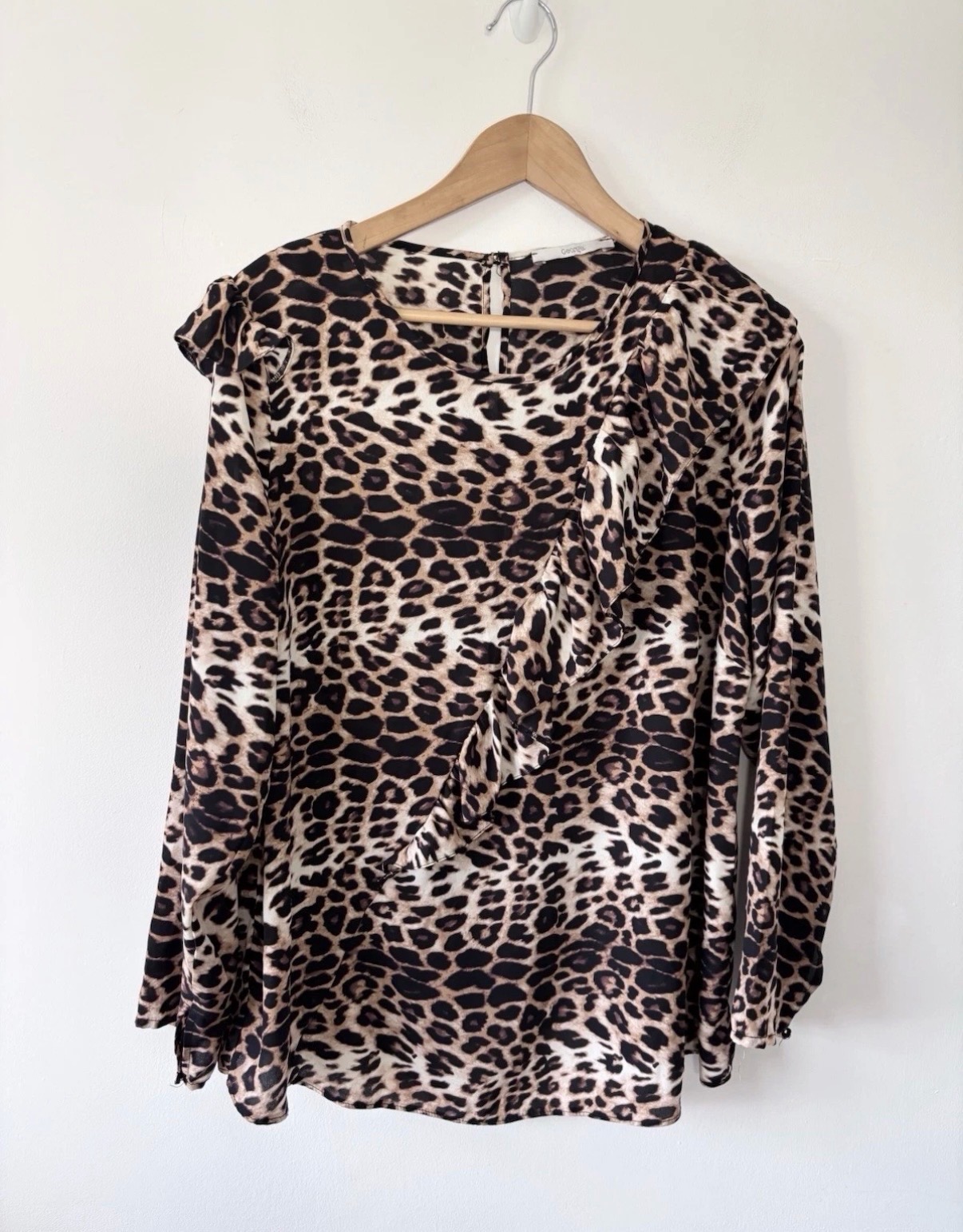 George Women’s Leopard Print Ruffle Long Sleeved Blouse Size 16