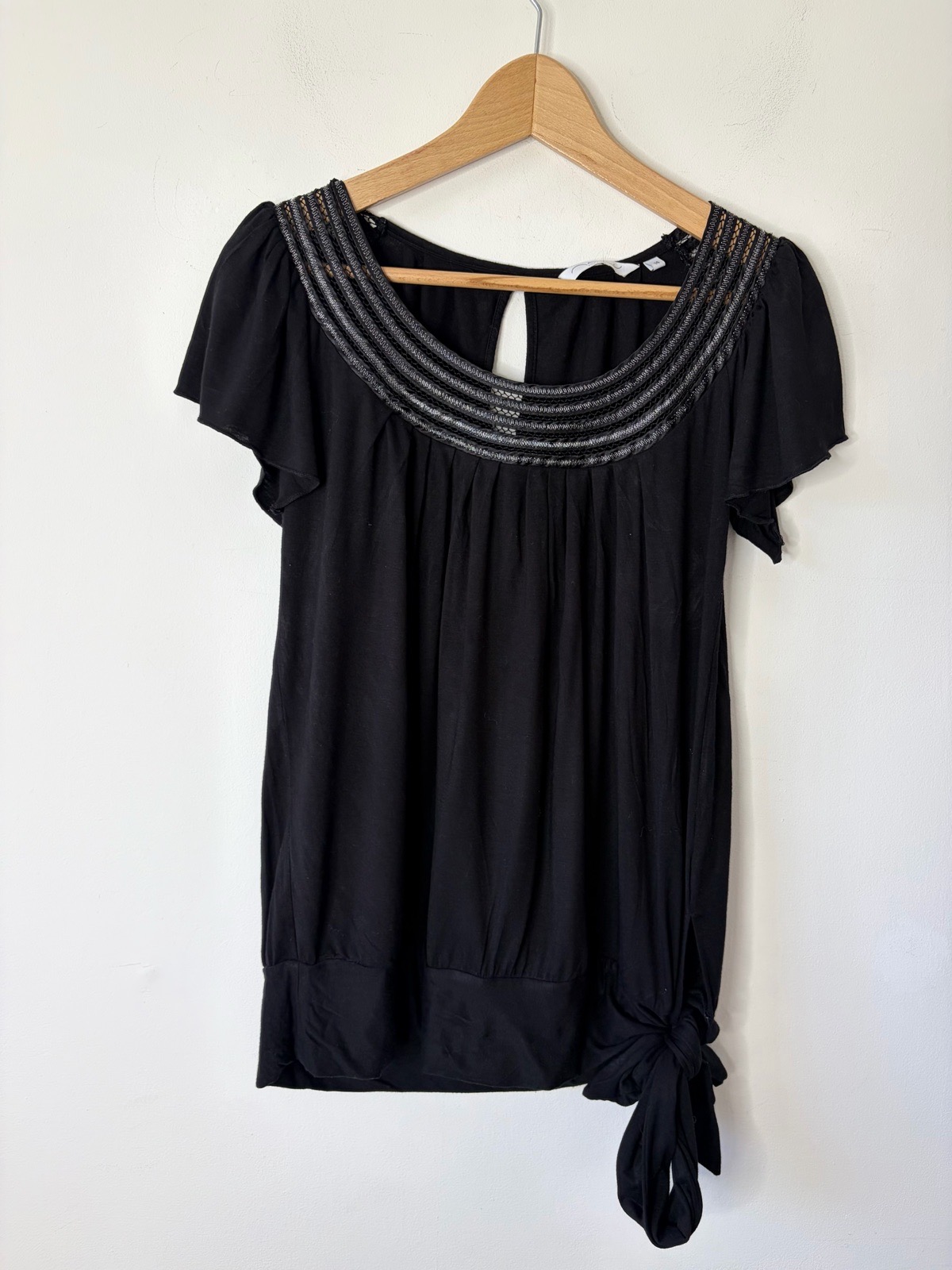Y2K 2000s Vintage New Look Women’s Black Embellished Scoop Side Tie Top Size 14