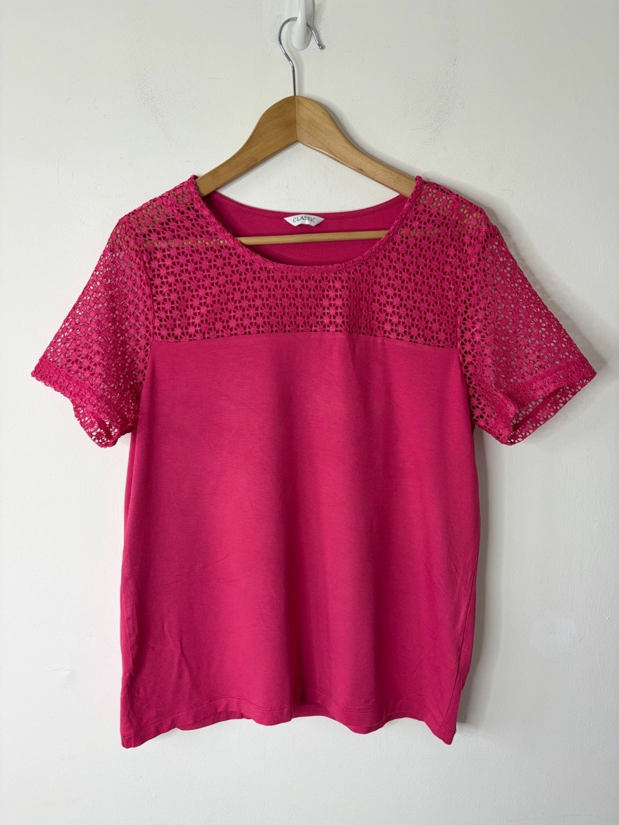 Marks & Spencer Women’s Vibrant Pink Crochet Sleeve Summer Top Size 14