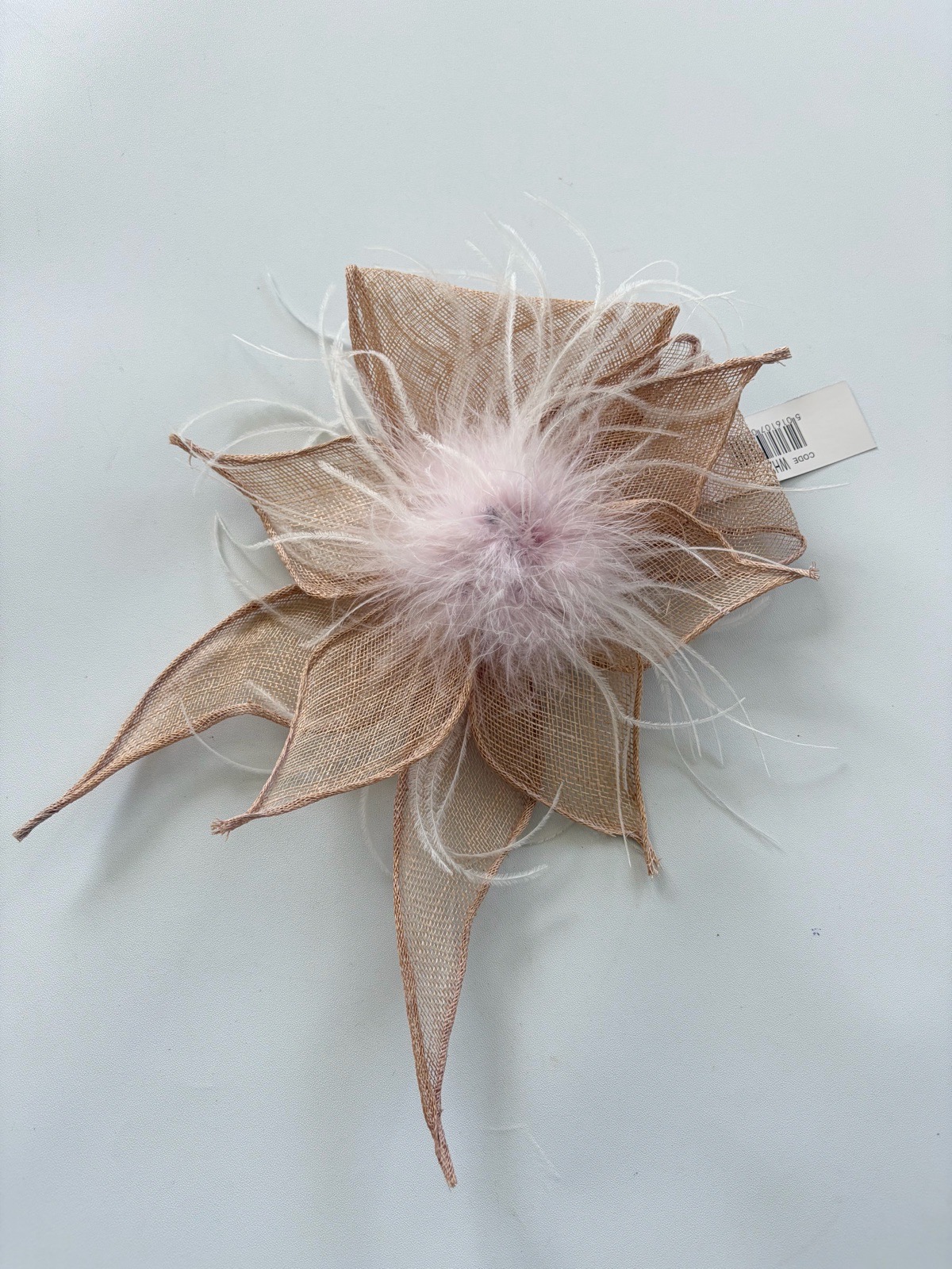 New Marc Taylor Beige Blush Pink Flower Delicate Feather Clip Fascinator Wedding