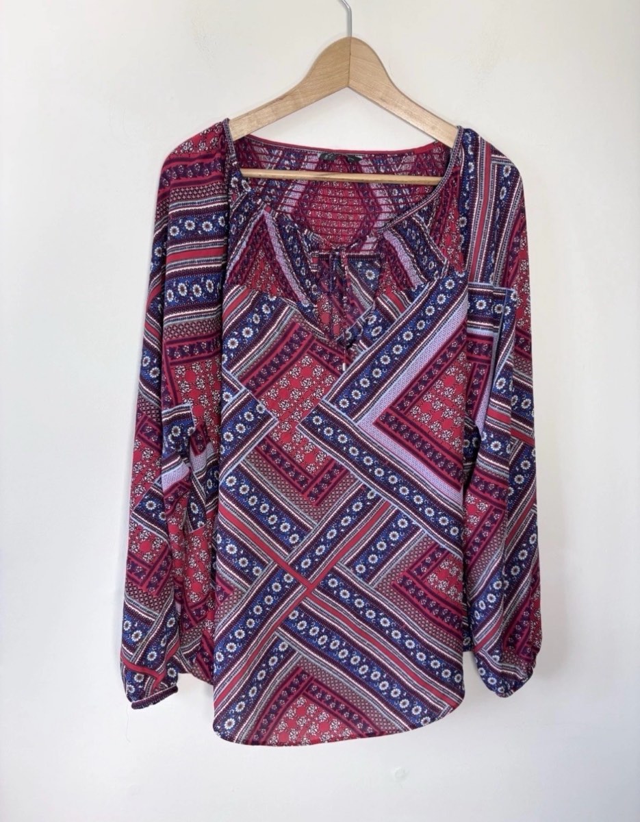 Dorothy Perkins Women’s Boho Patchwork Geometric Print Long Sleeved Blouse Size 14