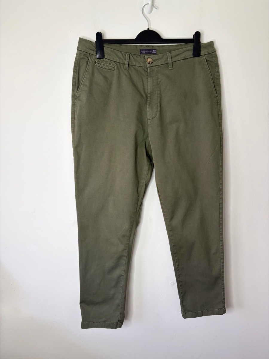 Marks & Spencer’s Women’s Khaki Straight High Waisted Chino Trousers Size 16