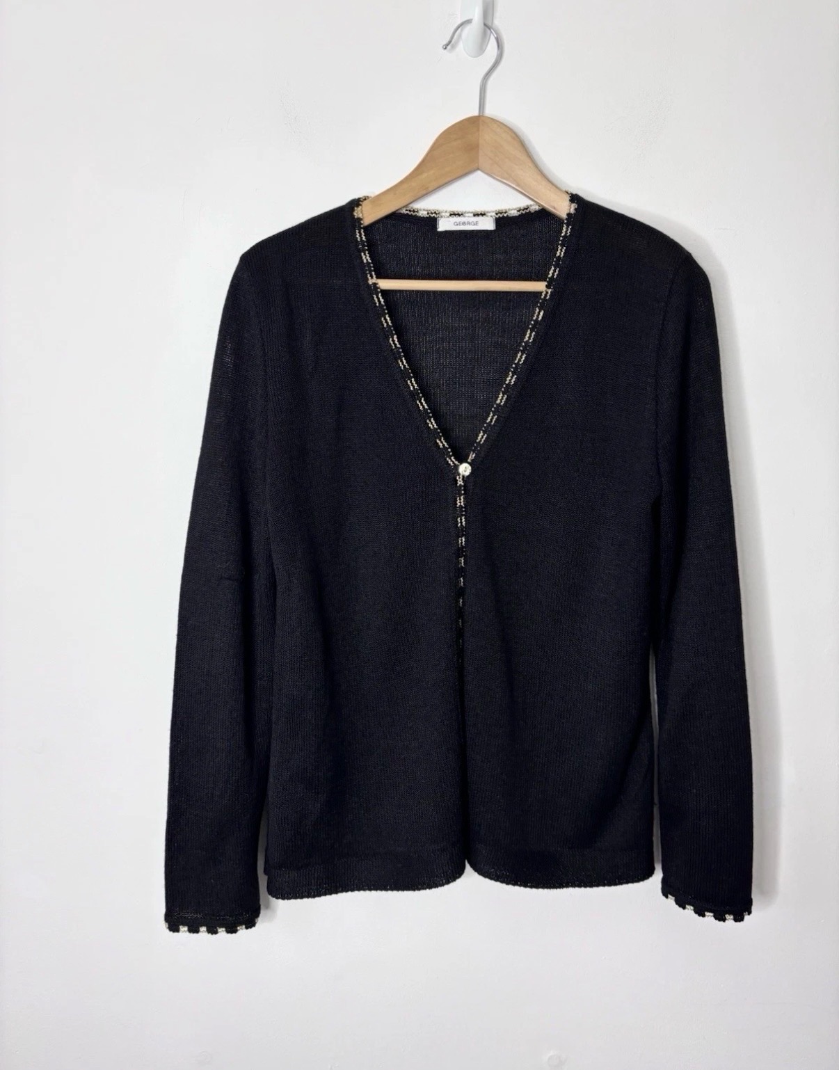 Y2K 2000s George Women’s Black Knitted Gold Trim Cardigan Size 12