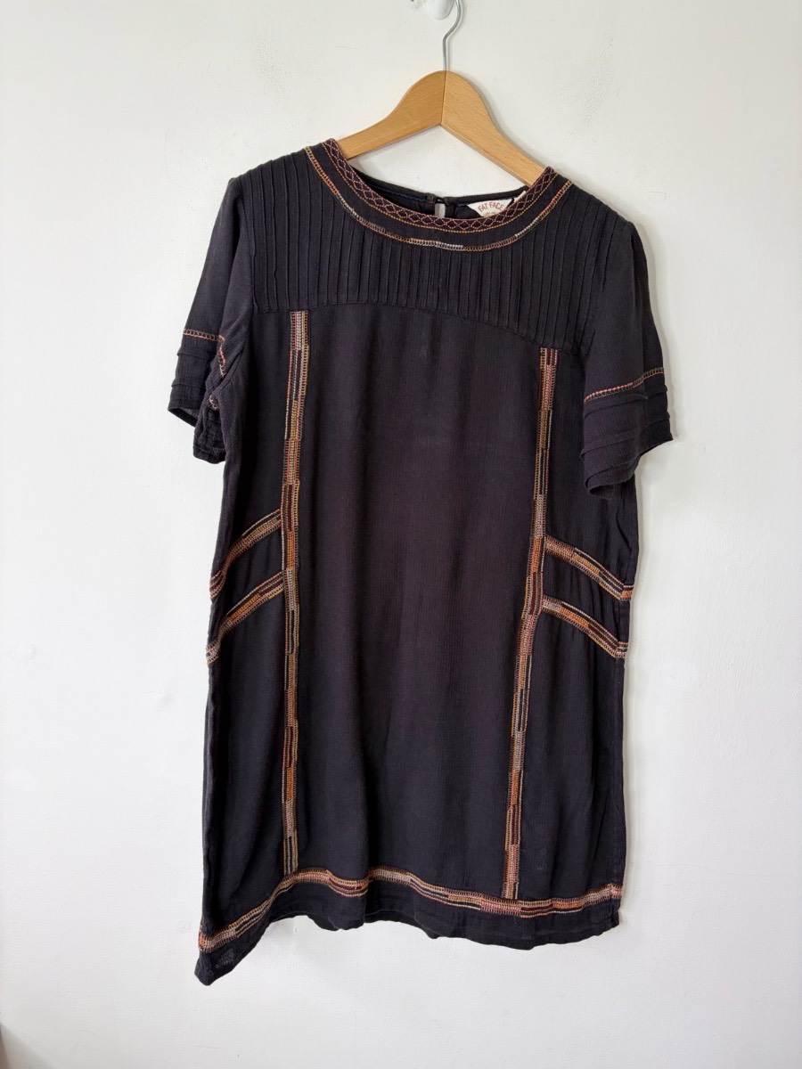 Fat Face Women’s Phantom Black Boho Bohemian Embroidery Tunic Dress Size 12