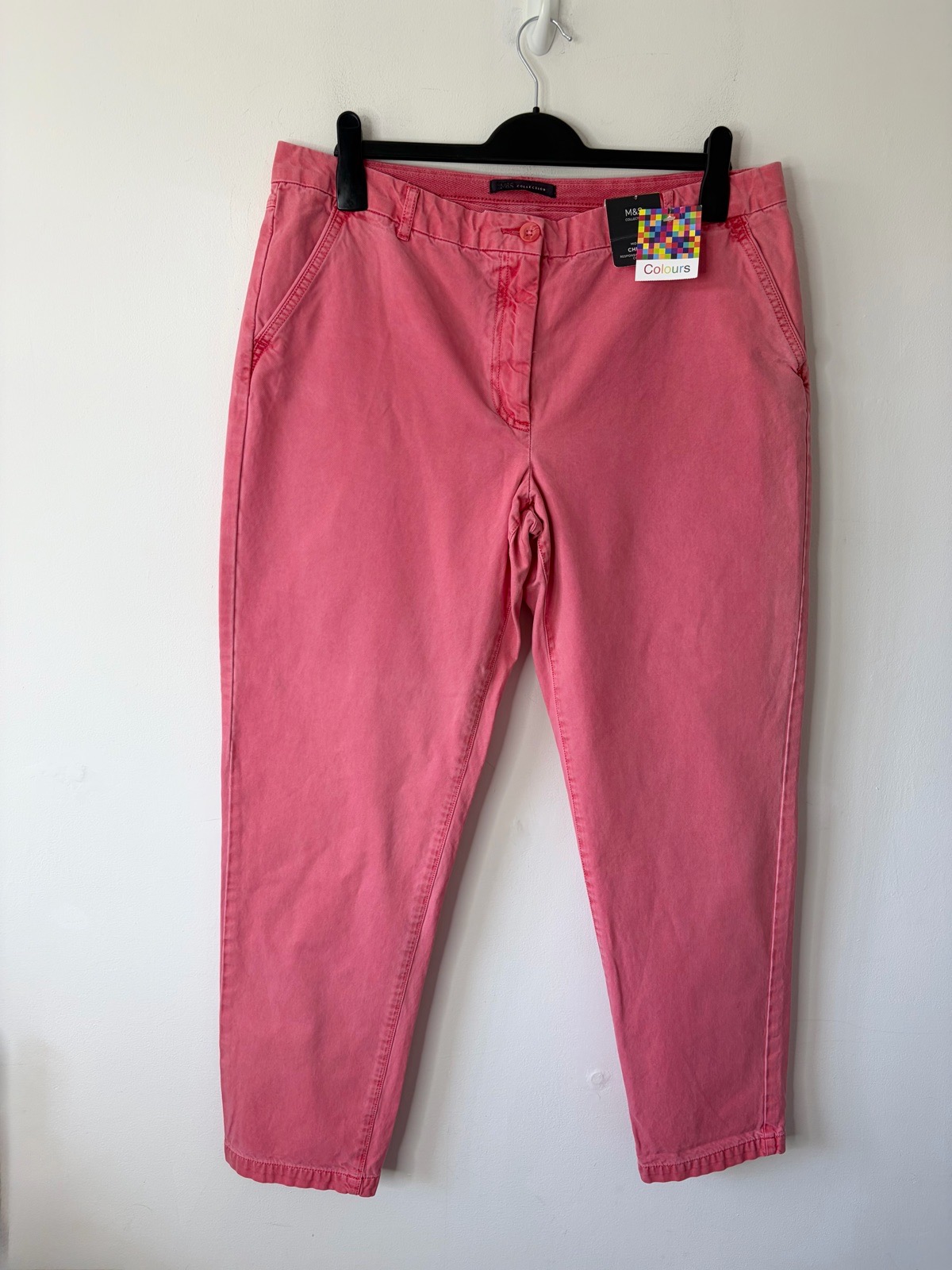 New Marks And Spencer Women’s Watermelon Mid Rise Cotton Chino Trousers Size 16