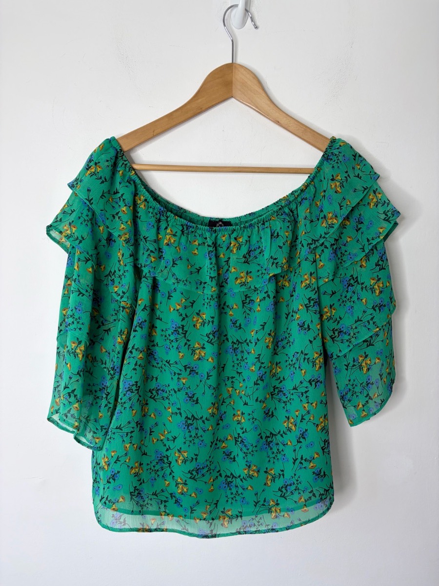 Papaya Women’s Green Floral Print Off The Shoulder Summer Top Size 14