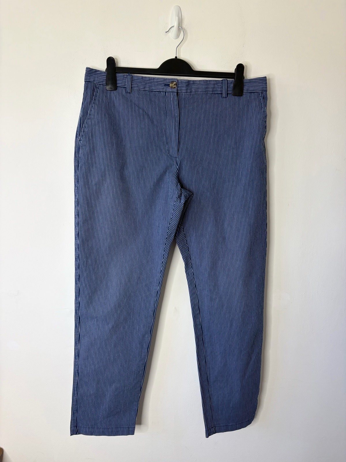 M&S Women’s Blue Pinstripe Ankle Grazer Casual Chino Trousers Size 16