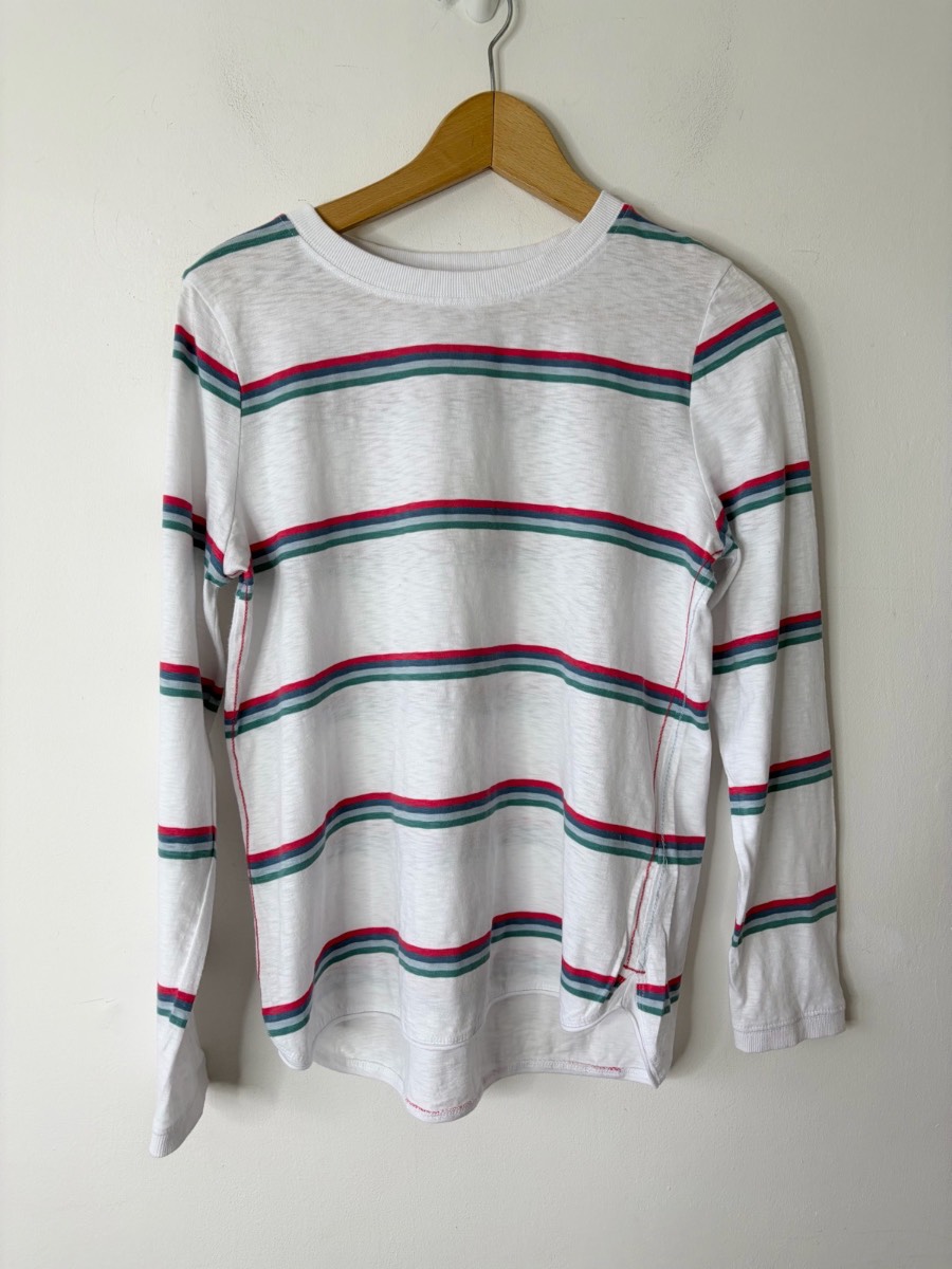 White Stuff Women’s White Multicoloured Stripe Long Sleeved Cotton Top Size 12