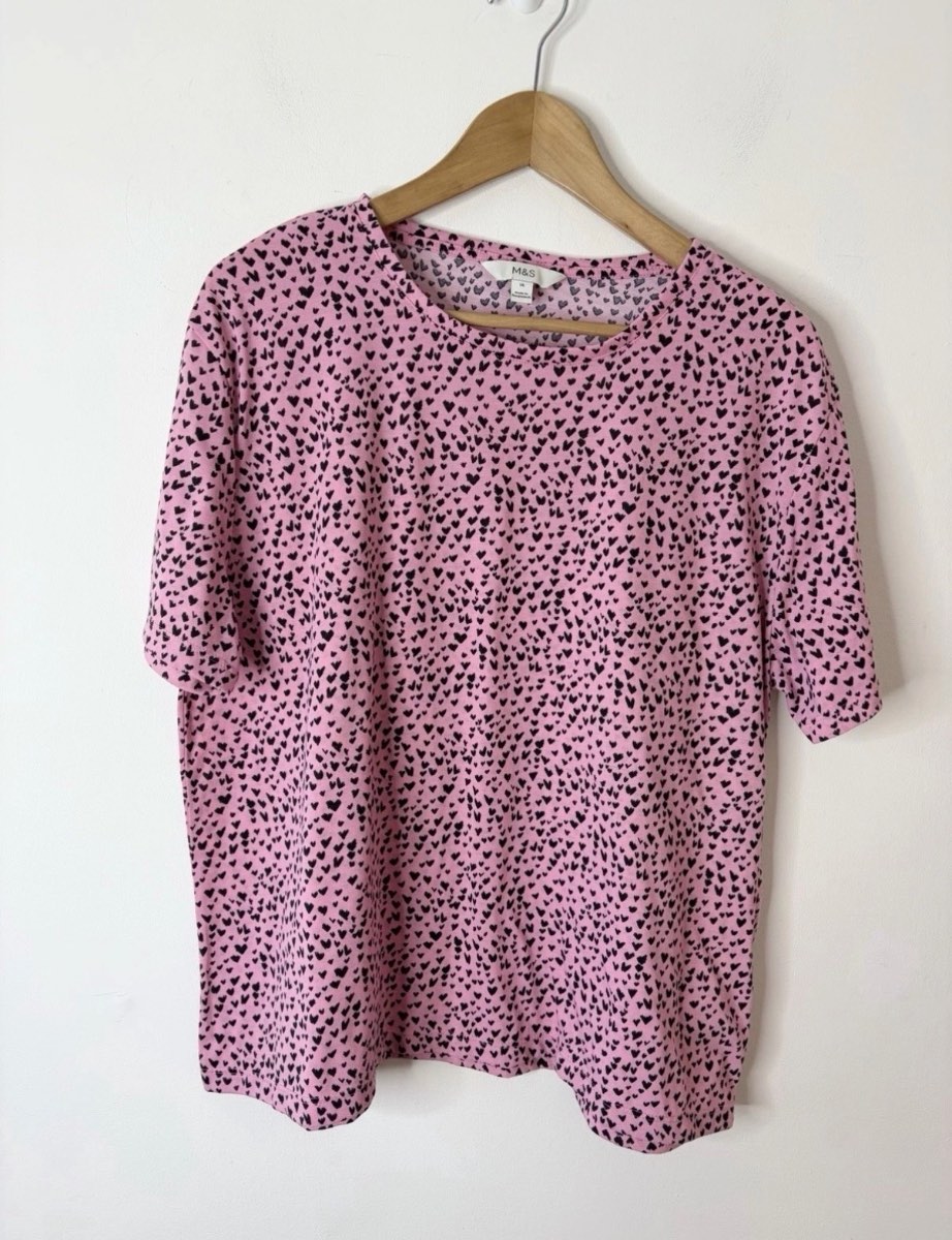 Marks & Spencer Women’s Pink Heart Print Summer T-Shirt Size 16