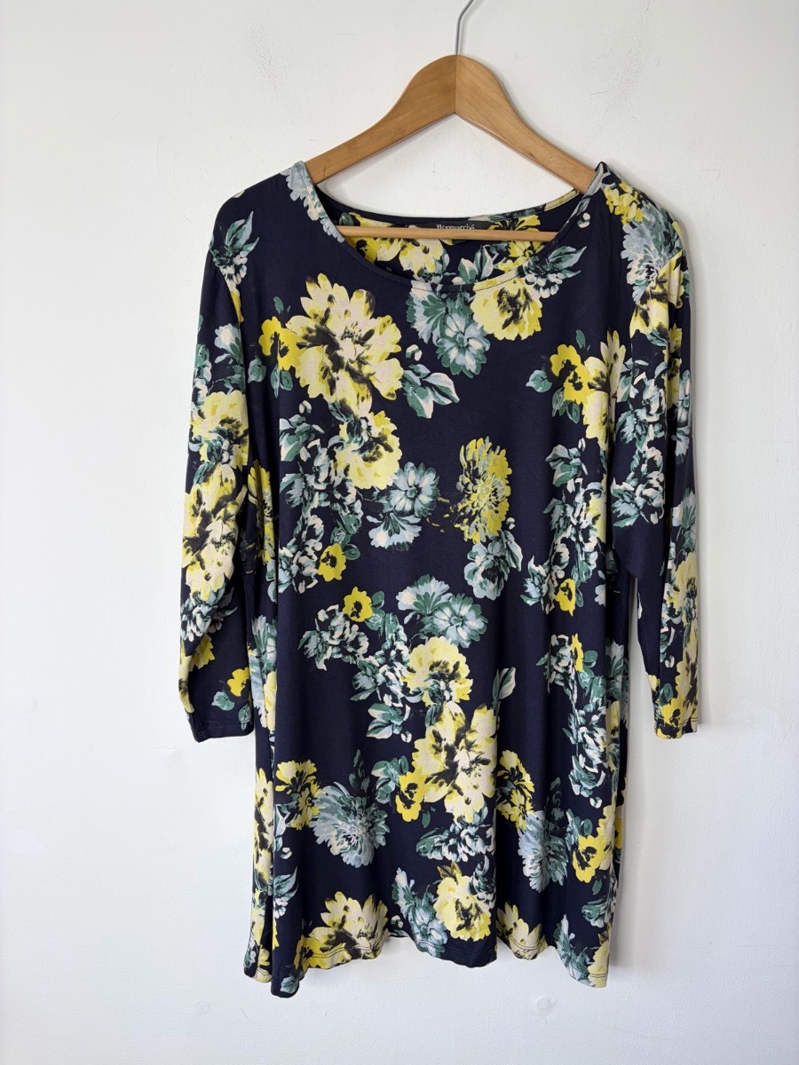 Bonmarche Women’s Navy Blue Floral Print 3/4 Sleeve Tunic Top Size 18