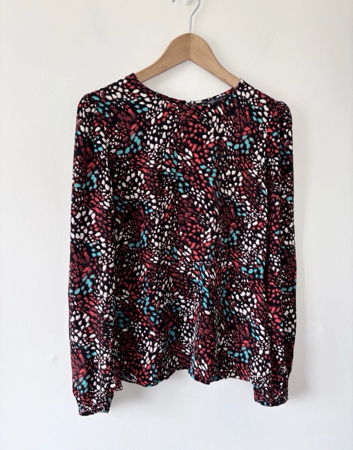 Marks & Spencer Women’s Black Abstract Multi Print Long Sleeved Blouse Size 12