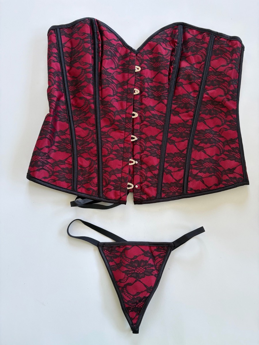 New Corset Jacquard Button Strapless Bustier Gothic Lingerie Body Shaper Set XL