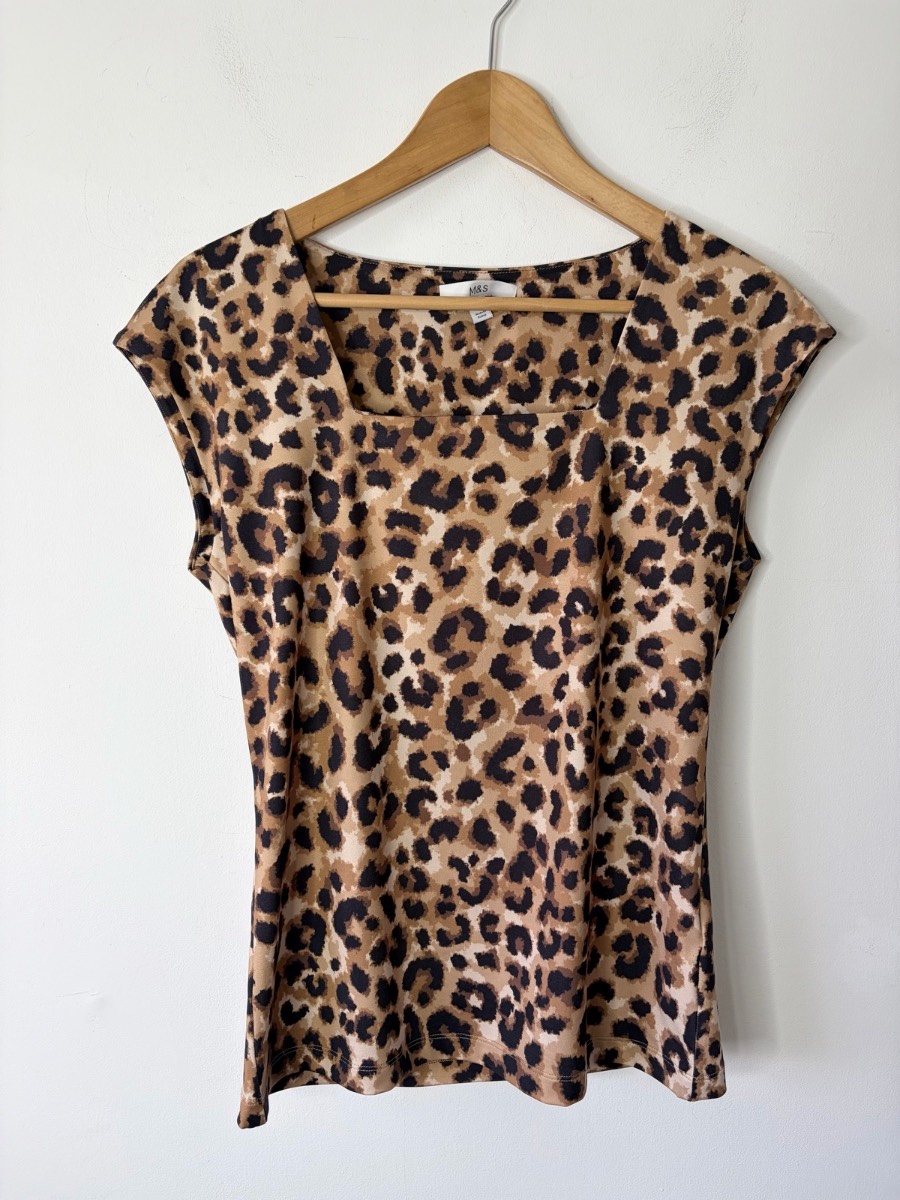 Y2K 2000’s Inspired M&S Women’s Cap Sleeve Animal Print Top Size 12
