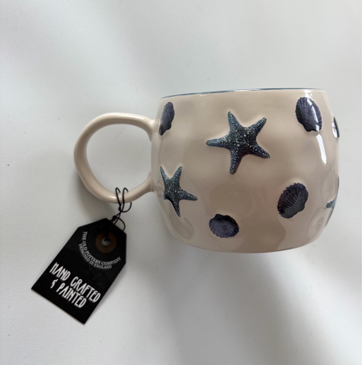 New The Old Pottery Company Hand Painted Crafted Star Fish Shell Print Large Mug