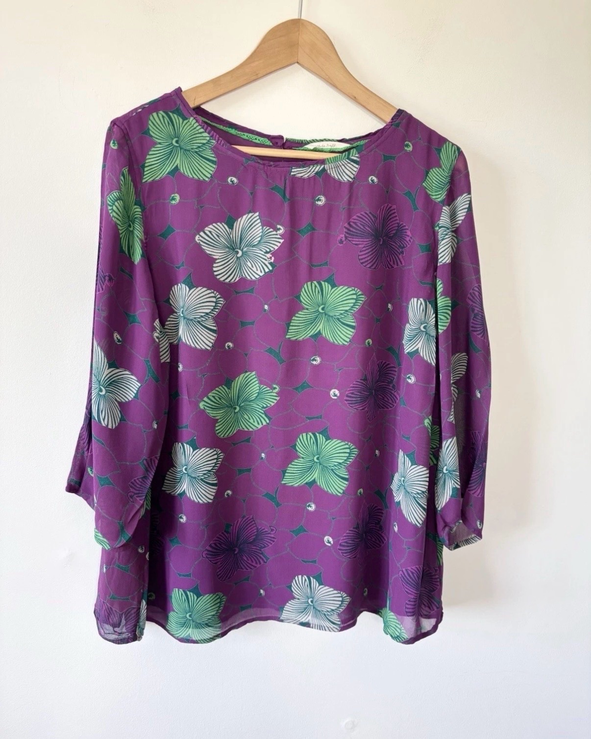 White Stuff Women’s Purple Vibrant Flower Surrealist Layered Blouse Size 16